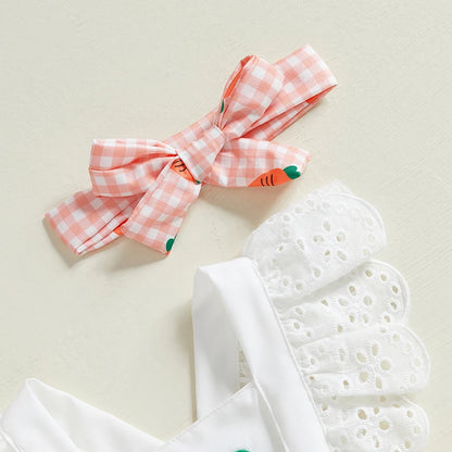 Baby Girl Square Neck Carrot Print Bodysuit with Headband childrensterritory
