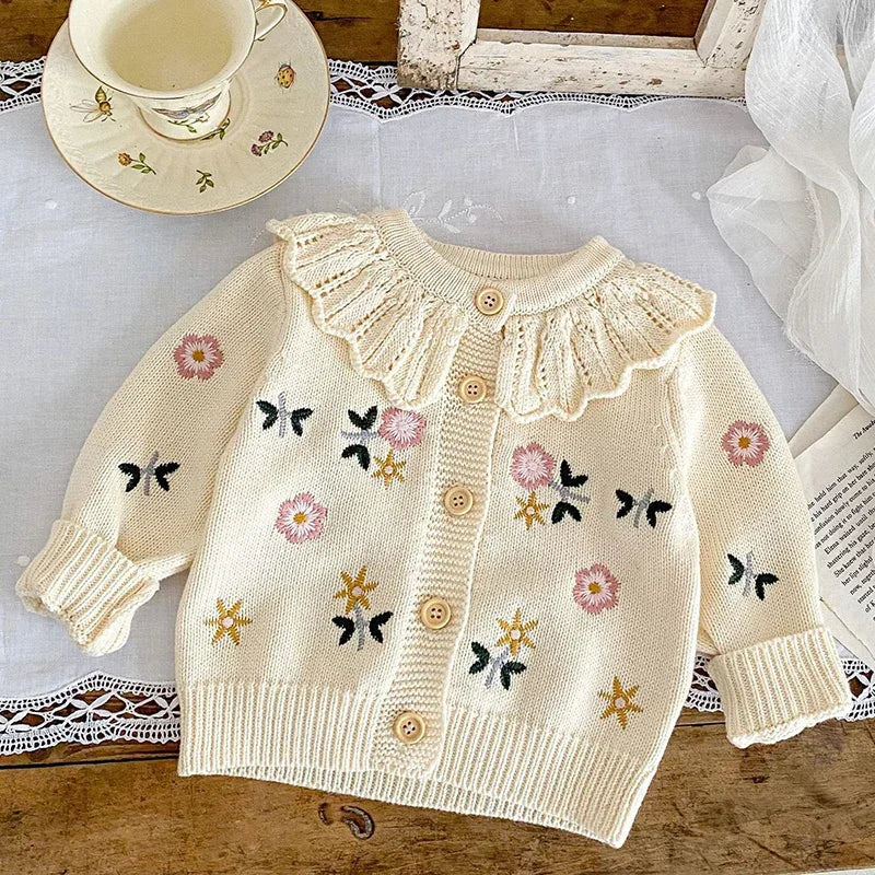 Baby Girl Flower Embroidered Knitted Cardigans