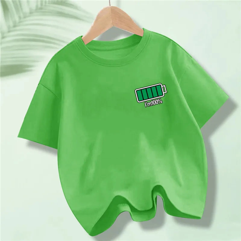 Kids 100% Full Battery Design T-shirts for Summer childrensterritory