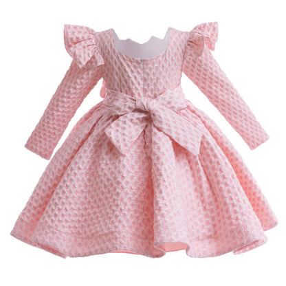 Long-Sleeved Flower Lace Design Princess Dresses For Girls childrensterritory