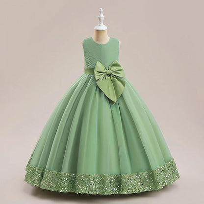 Solid Color Sequin Bow Design Kids Girls Formal Evening Vestidos childrensterritory