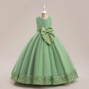 Solid Color Sequin Bow Design Kids Girls Formal Evening Vestidos childrensterritory