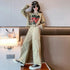Girls Letter Print Loose T-Shirt + Wide Leg Cargo Pants Set childrensterritory