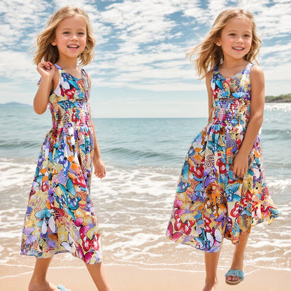 Little Girls Floral Bohemian Style Chiffon Summer Dresses childrensterritory