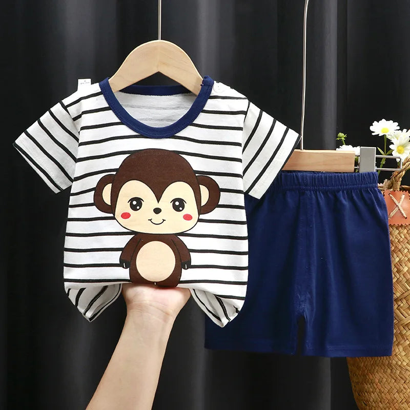 Little Boys Girls Cartoon Print Cotton Clothing Sets