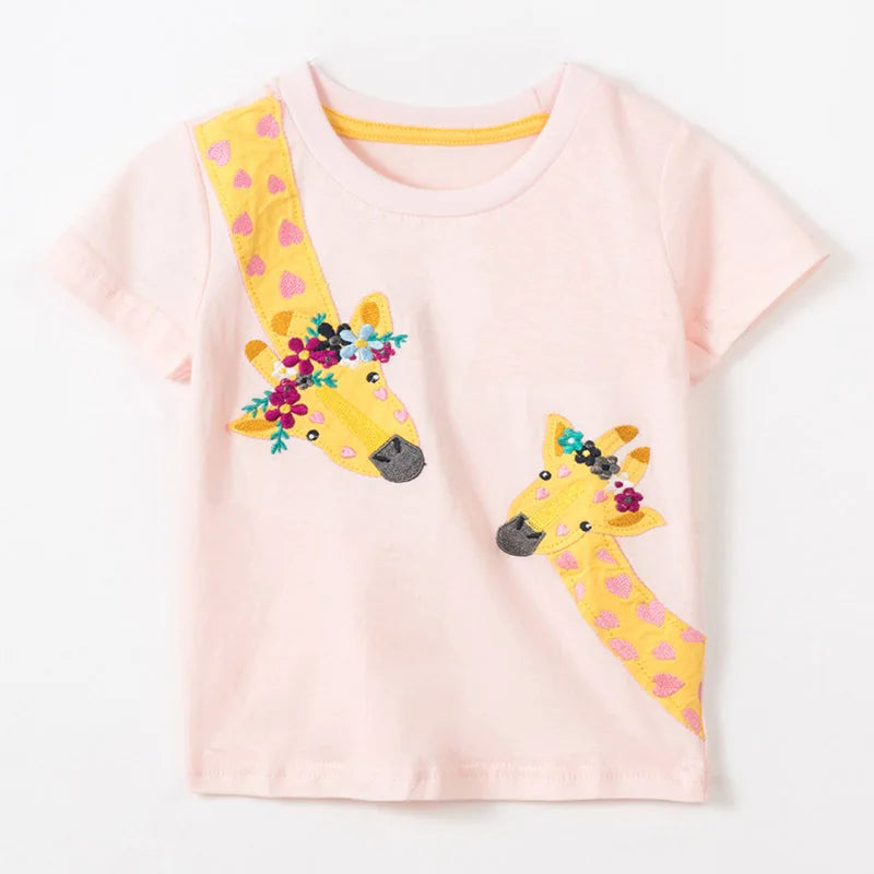 Kids Girls Stylish Cartoon Animal Prints Cotton Tops Tees for Summer childrensterritory