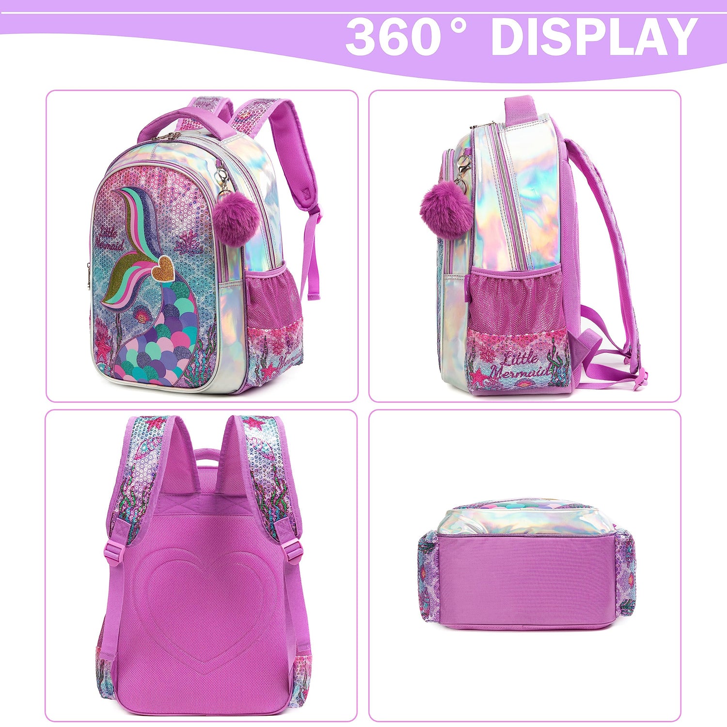 Sequin Mermaid Design Backpack with Lunch Box Set for Kids childrensterritory