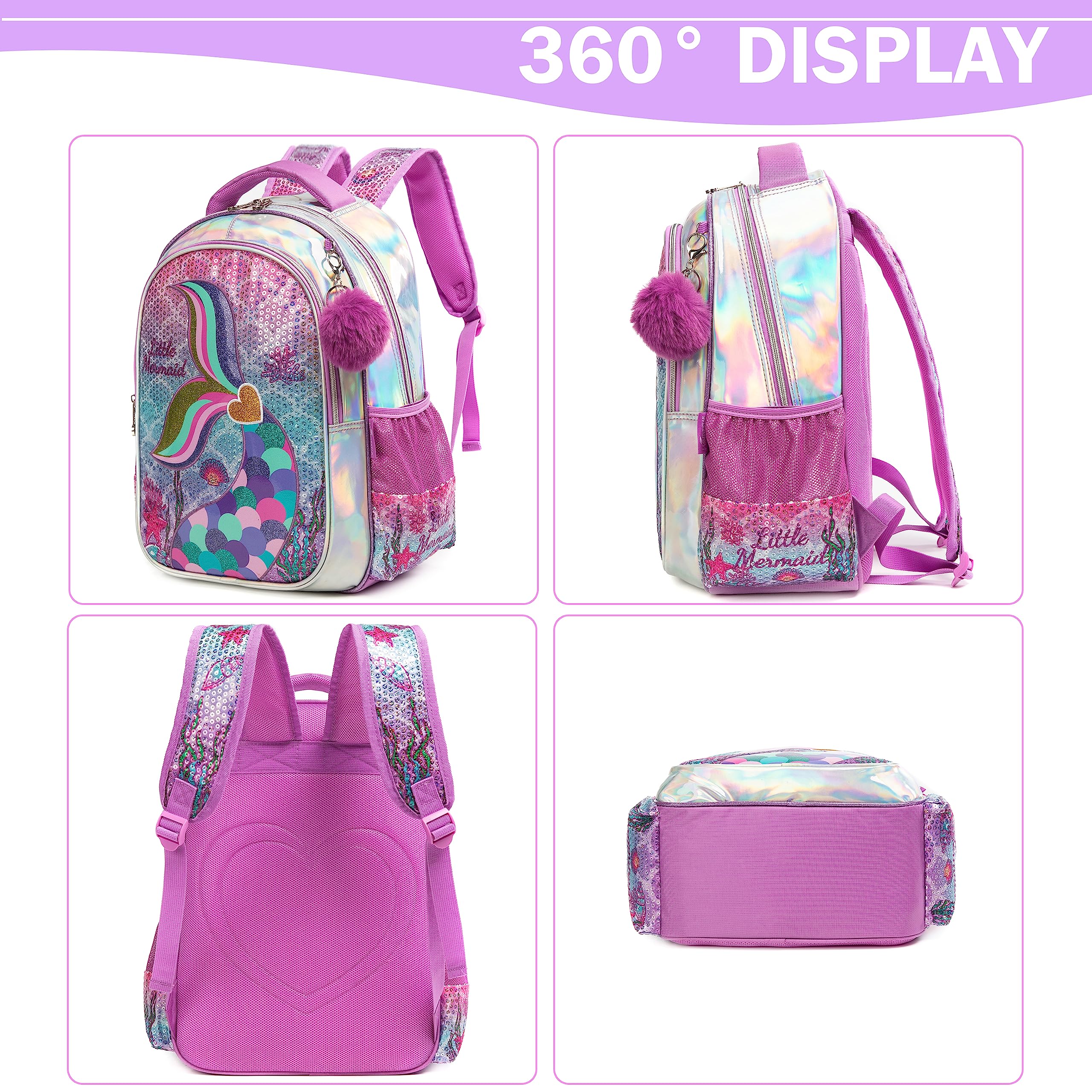Sequin Mermaid Design Backpack with Lunch Box Set for Kids childrensterritory