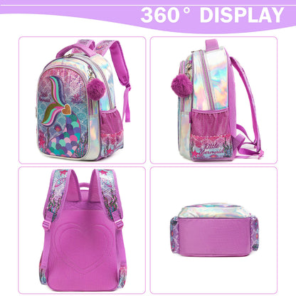 Sequin Mermaid Design Backpack with Lunch Box Set for Kids childrensterritory