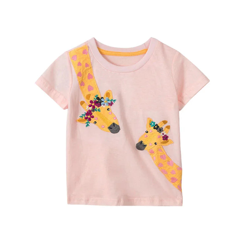 Kids Girls Cartoon Design Cotton Summer Tees/Tops childrensterritory
