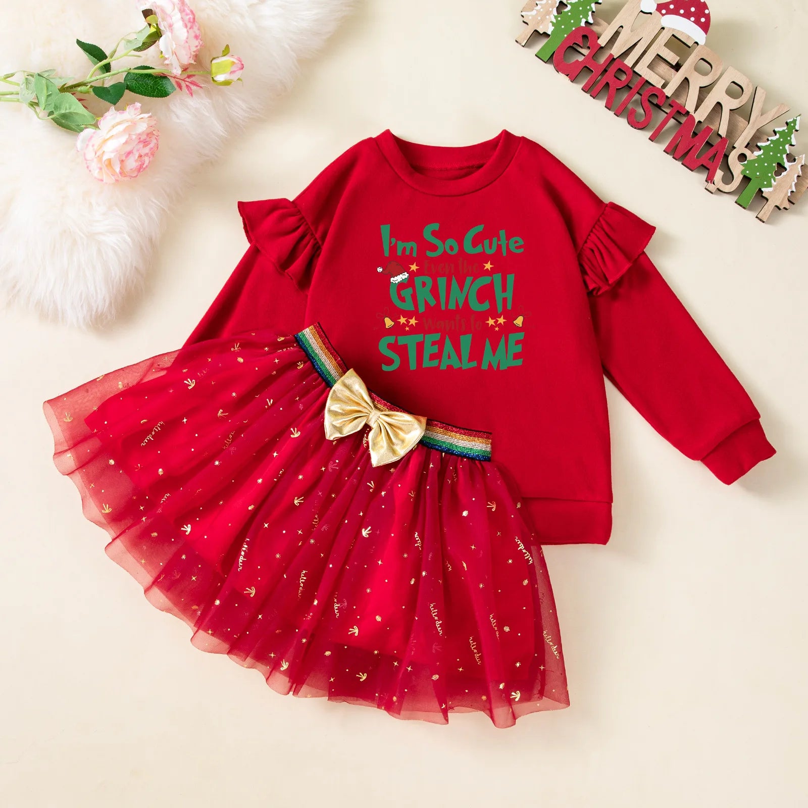 Girls' Long-Sleeved Elegant Christmas Outfit childrensterritory