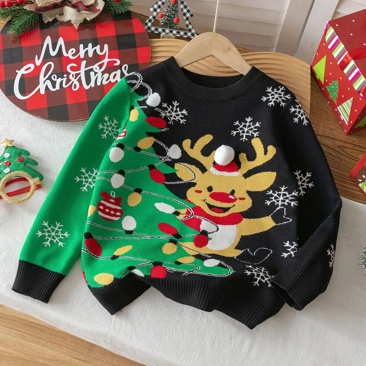 Kids Round Neck Christmas Design Warm Sweater childrensterritory