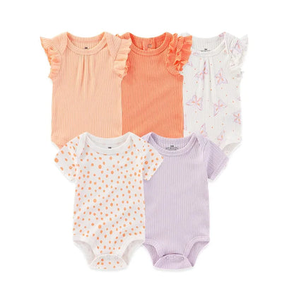 Cartoon Print Sleeveless 5Pieces Newborn Cotton Bodysuits childrensterritory