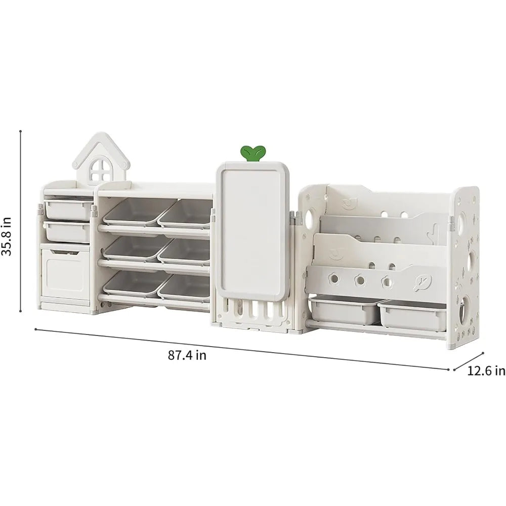Multipurpose Toy Storage Rack and Drawing Board for Kids