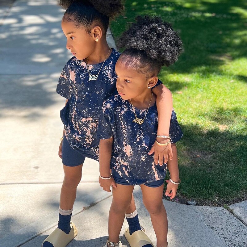 Kids Printed Short Sleeve T-shirt with Short Pants Summer Set childrensterritory