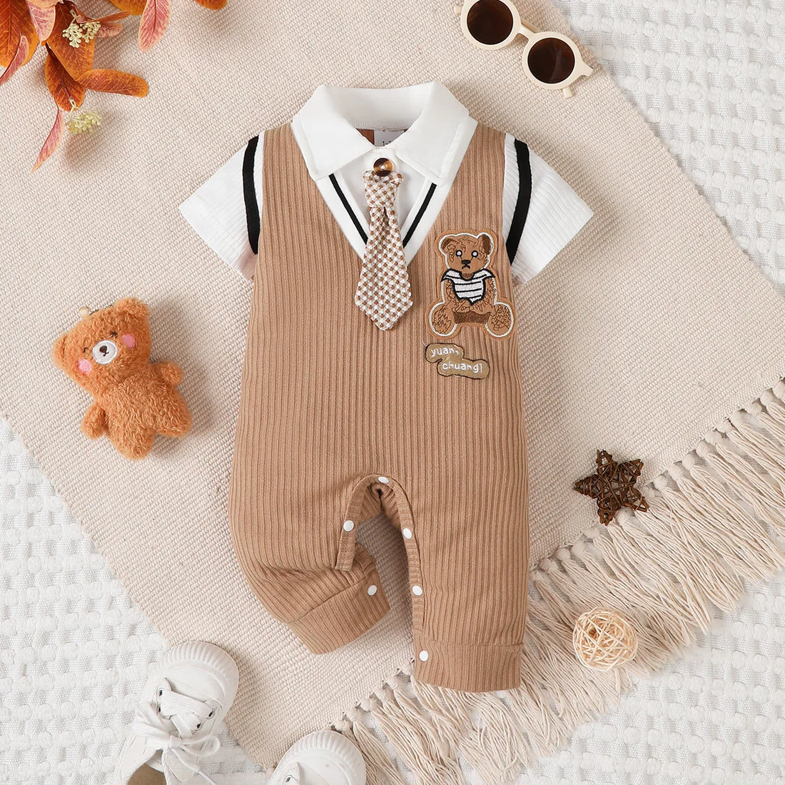 Baby Boy Gentlemen Romper with Tie for Summer