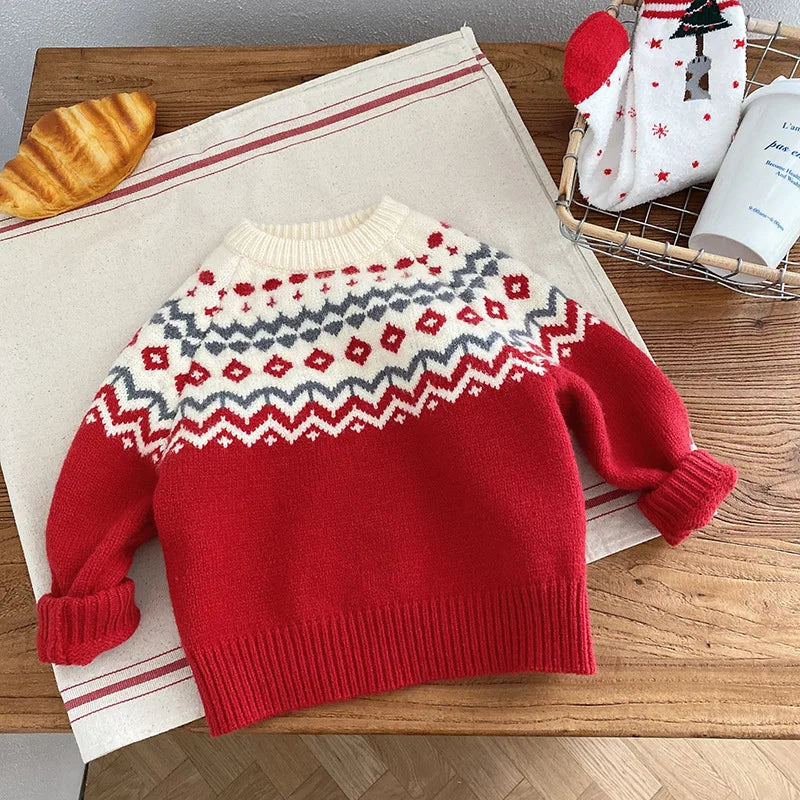 Boys' Long-Sleeved Knitted Winter Sweater