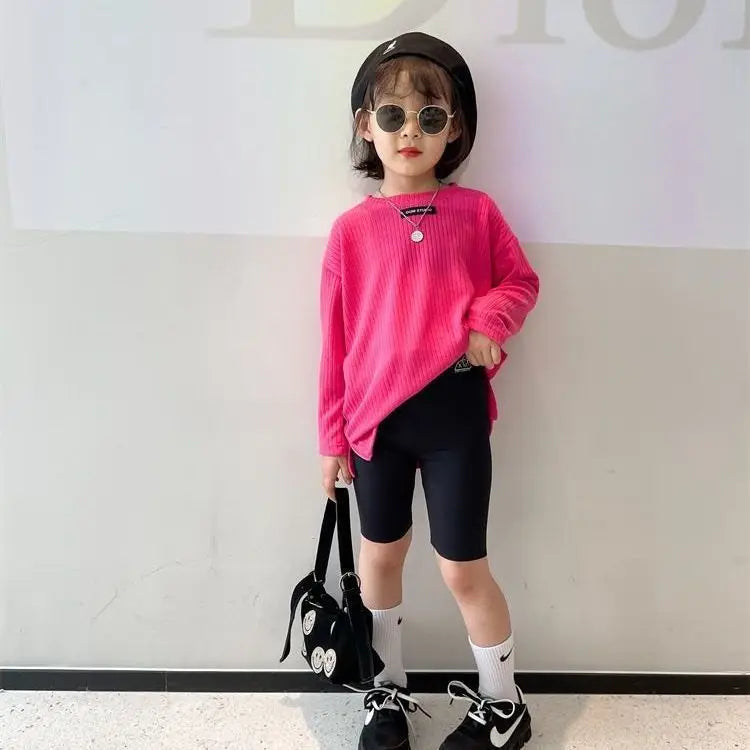 Kids Girls Skinny Solid Half Capris Sports Cropped Trousers childrensterritory