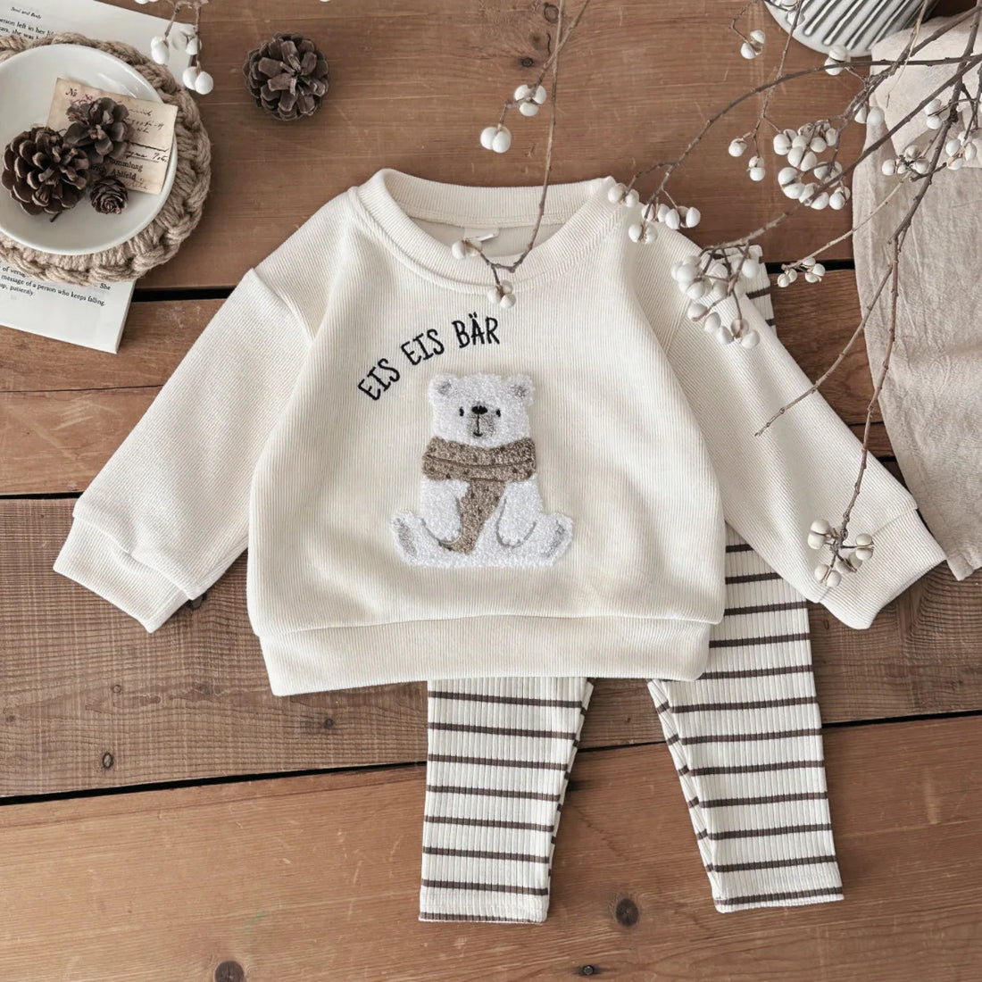 Embroidery Cartoon Bear Design 2Pcs Baby Girl Clothing Sets childrensterritory