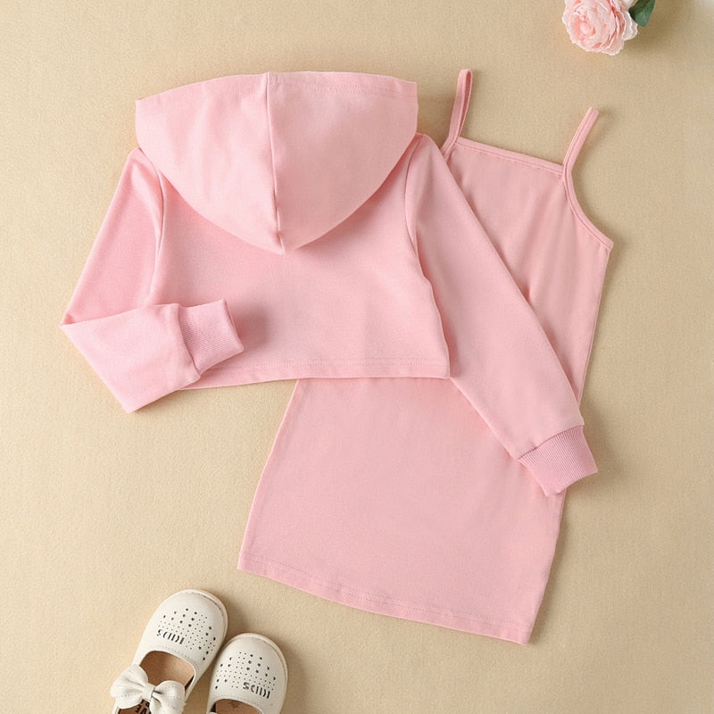 Kids Girls "Baby" Letter Print Zipper Hoodie + Sleeveless Dress childrensterritory