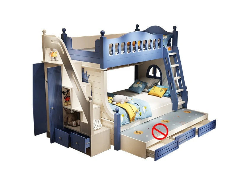 Space Saver Wooden Bunk Bed with Staircase and Storage