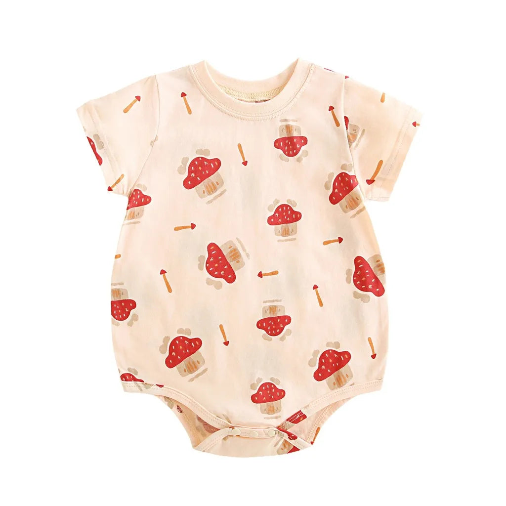 Baby Unisex Short Sleeve Printed Cotton Romper
