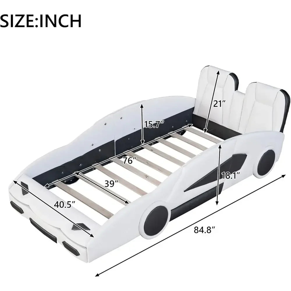 Race Car Design Twin Platform Bed with Backrest