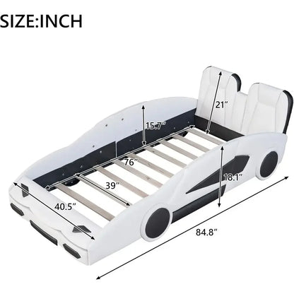 Race Car Design Twin Platform Bed with Backrest