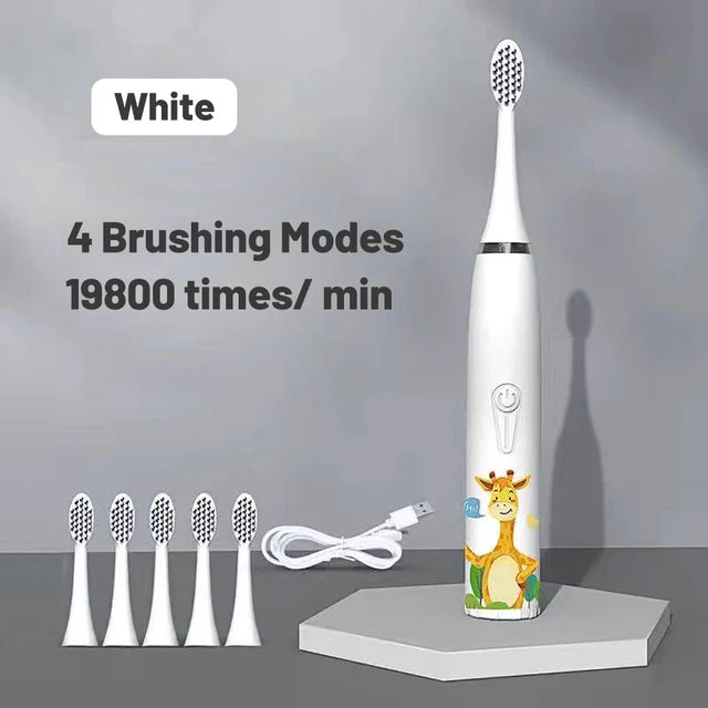 Kids Cartoon Design Electric Toothbrush With Extra Heads