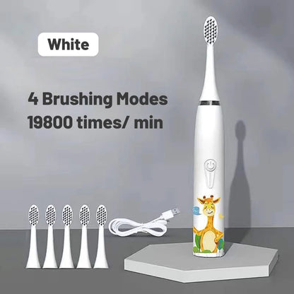 Kids Cartoon Design Electric Toothbrush With Extra Heads