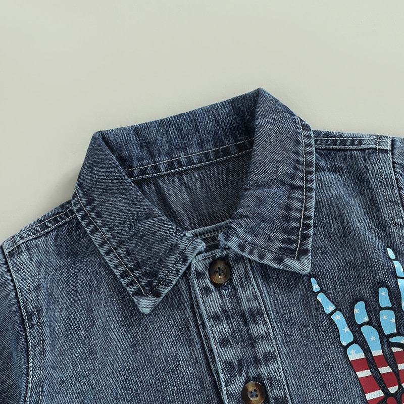 Hand Print Kids Independence Day Button Closure Shirt childrensterritory