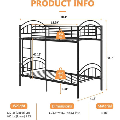 Convertible Metal Bunk Bed Frame with Removable Ladder &amp; Guard Rail childrensterritory