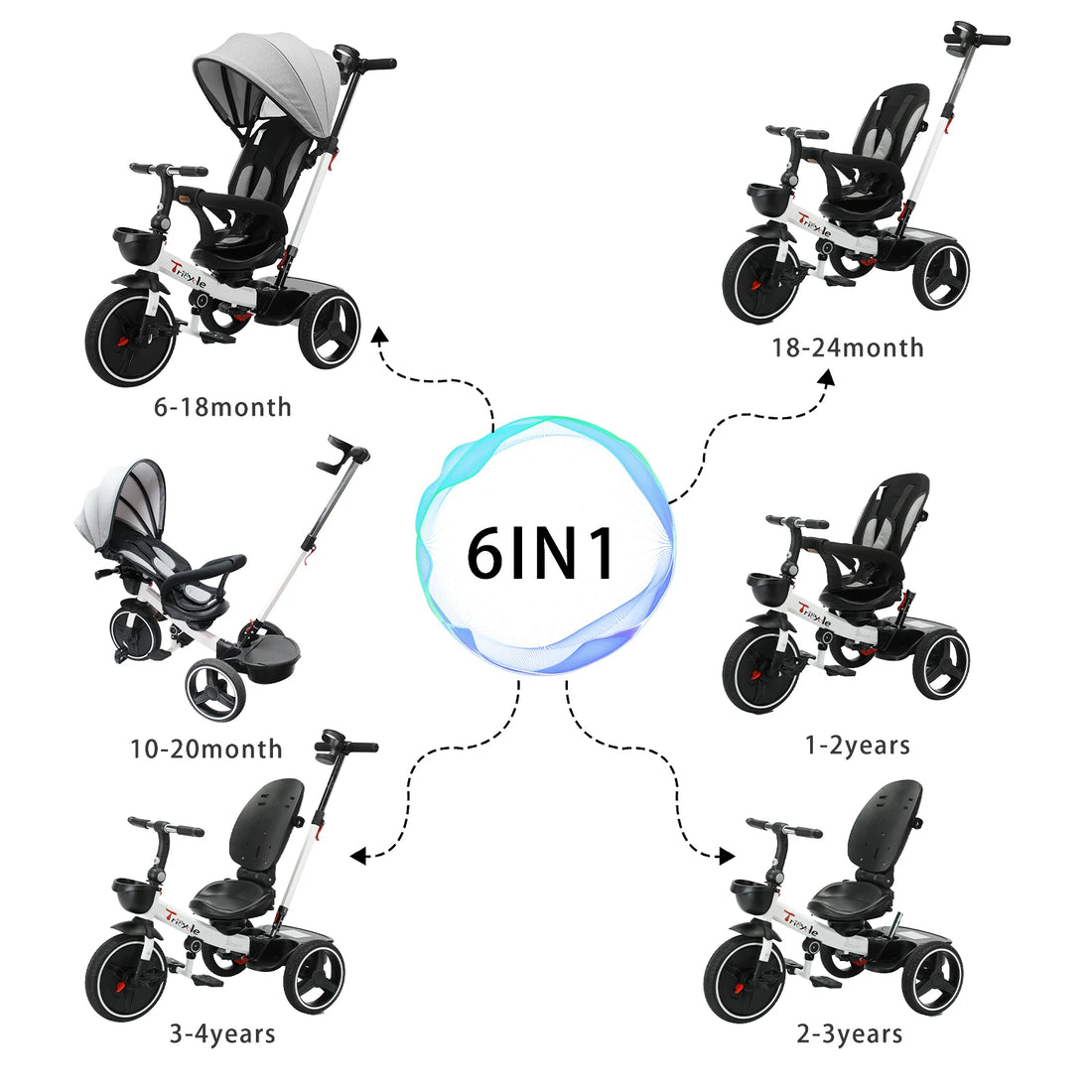 6-in-1 Folding Baby Push Bike with Detachable Guardrail childrensterritory