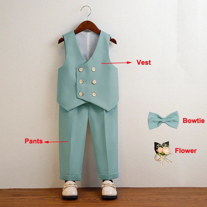 3 Pieces Kids Boys Formal Suit in 5 Colors (Vest Pants Bow-tie)
