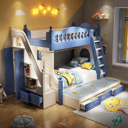 Space Saver Wooden Bunk Bed with Staircase and Storage