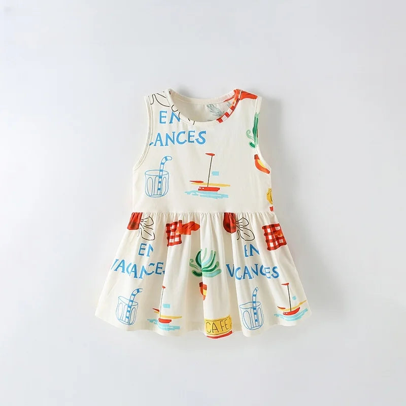 Kids Girls Cartoon Print Cotton Summer A-LINE Dresses