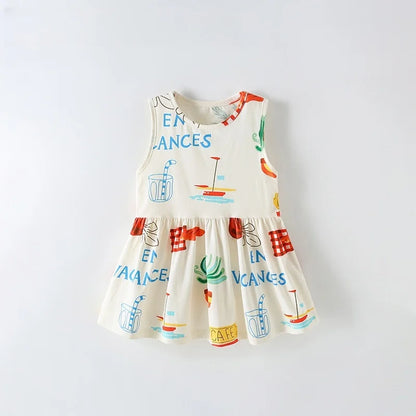 Kids Girls Cartoon Print Cotton Summer A-LINE Dresses