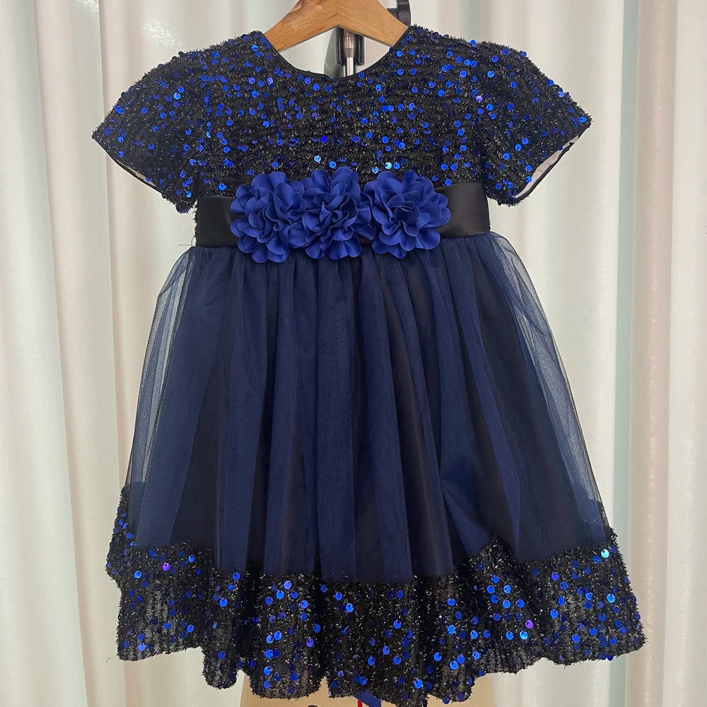 Baby Girl Sequin Lace Designed Fluffy Baptism, Birthday Dress