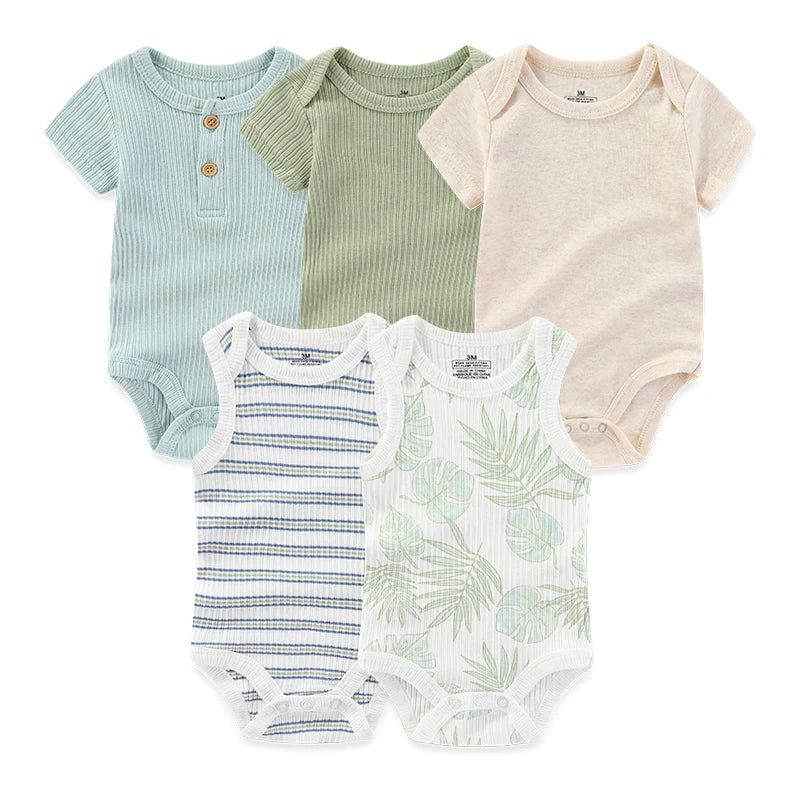 Cartoon Print Sleeveless 5Pieces Newborn Cotton Bodysuits childrensterritory