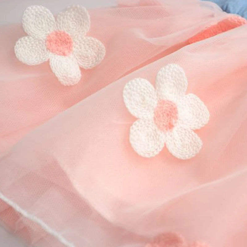 Baby Girl Flower Mesh Denim Dress for Summer childrensterritory