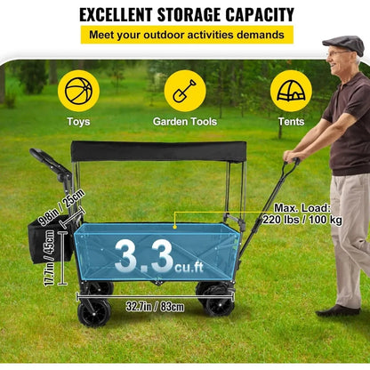 Collapsible Garden Cart with Canopy and Wheels childrensterritory