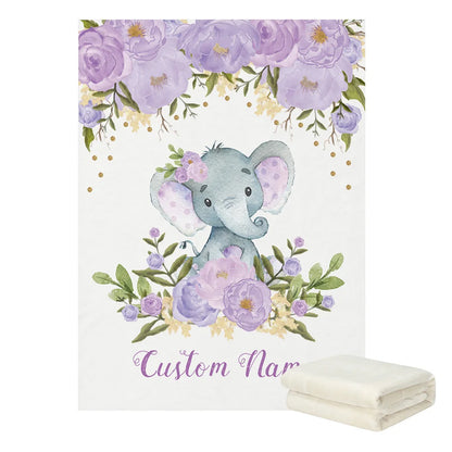 Custom Name with Flower Elephant Print Baby Bedding Set