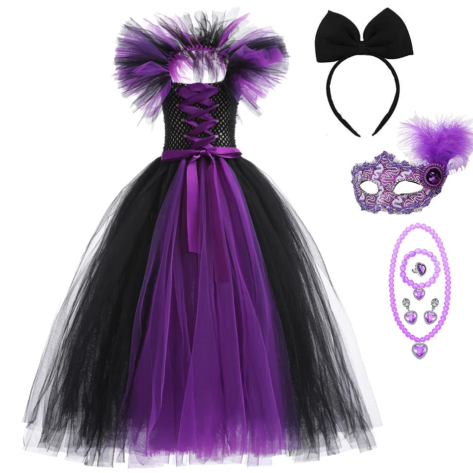 Kids Girls Demon Queen Maleficent Halloween Costume