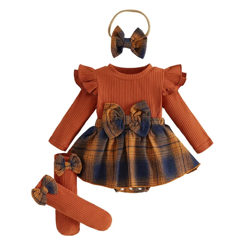 Plaid Print Bow Decor Baby Girls Princess Dress