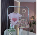 Kids Girls Floral Wrap-Hip Dress with a Heart Sequin T-shirt childrensterritory