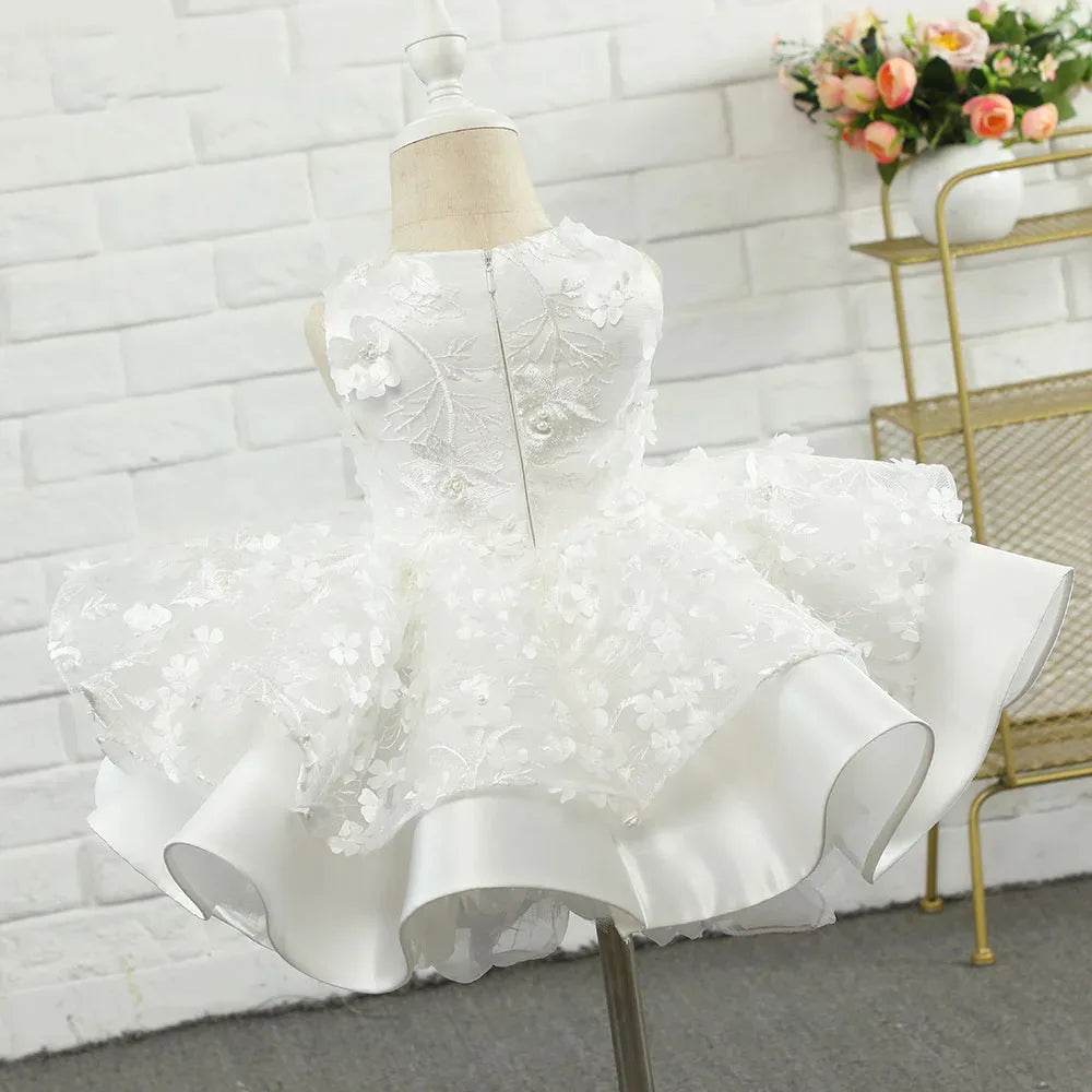 Kid Girl Ivory Tulle Lace Flower Girl Dress for Party
