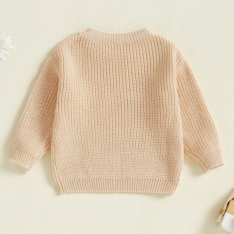 Baby Girl Heart Print Crew Neck Knitted Sweaters childrensterritory