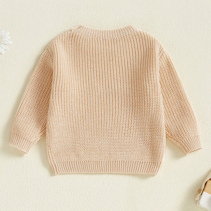 Baby Girl Heart Print Crew Neck Knitted Sweaters childrensterritory