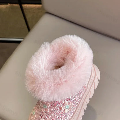 Princess Girls Glittering Fashion Warm Fur Boots childrensterritory