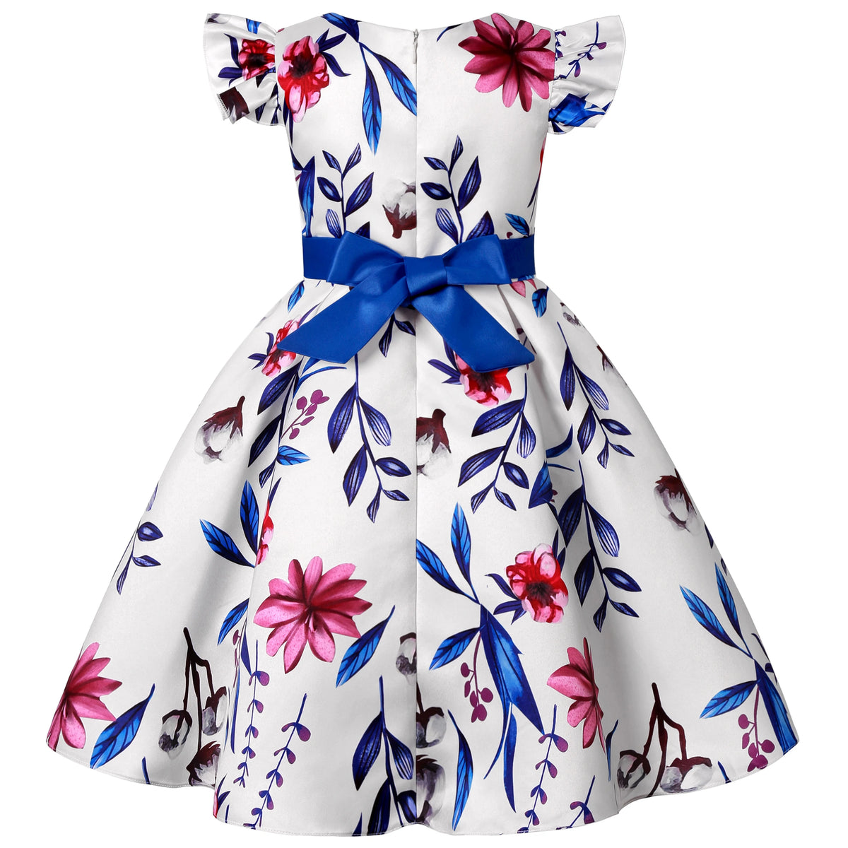 Little Girls Flying Sleeve Floral Birthday Party Dresses childrensterritory